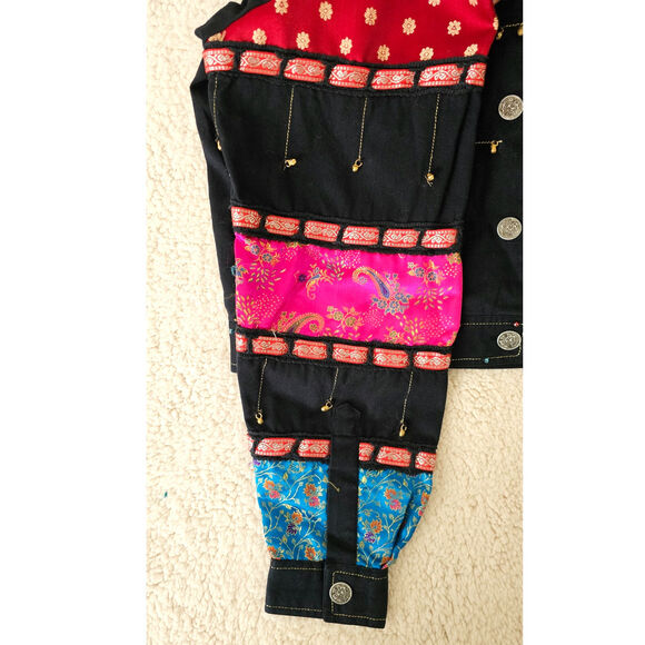 Sandy Starkman Patchwork Jacket Cottagecore Boho Festival Craft Cotton Rayon L - Picture 7 of 11